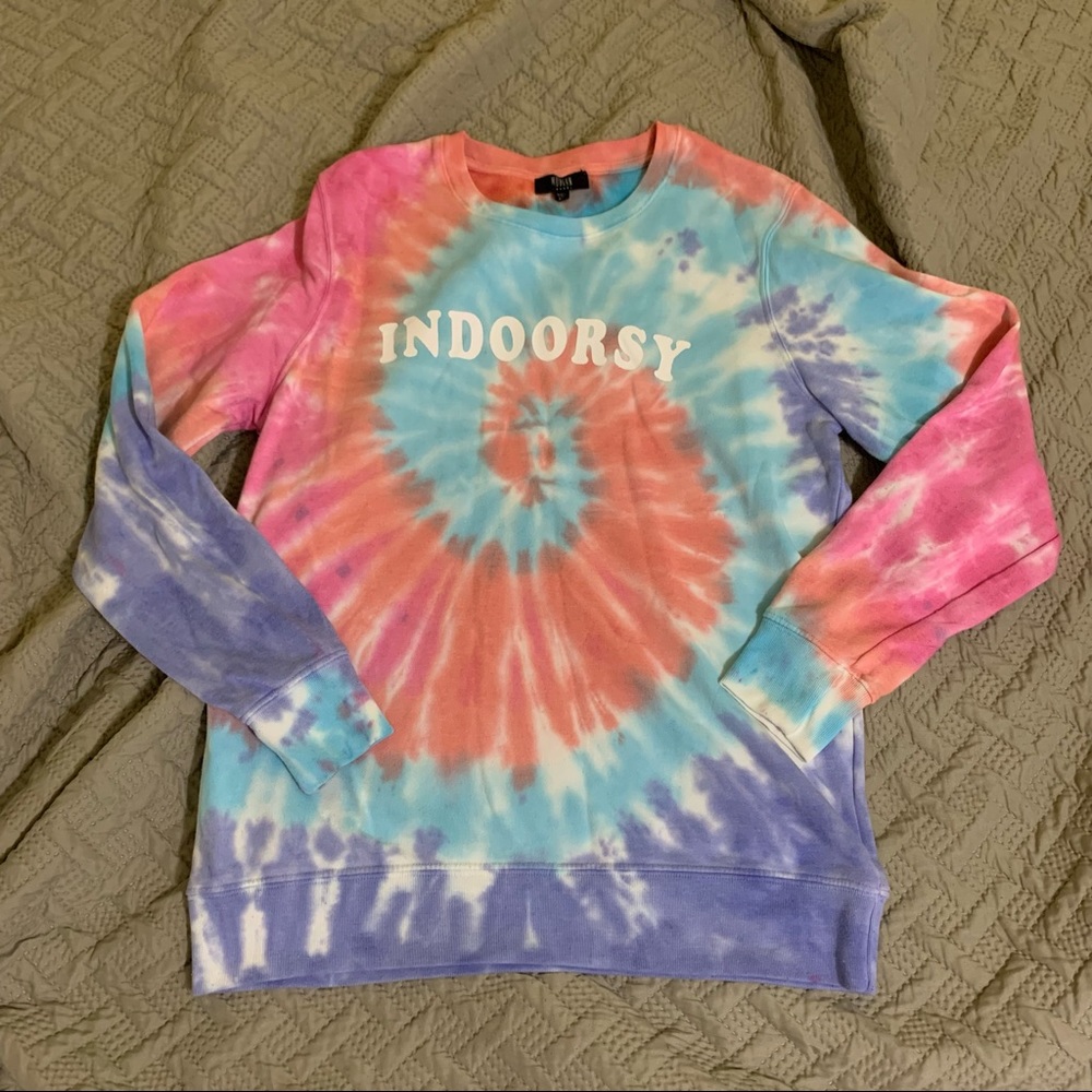 INDOORSY spell out tie dye crew neck sweat shirt